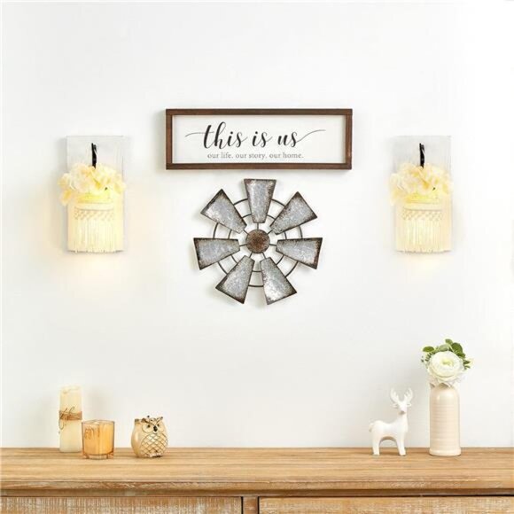 11.5" Small Farmhouse Windmill Wall Decor Rustic Iron Wall Hanging Decoration - Picture 5 of 8